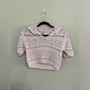 NWOT Zara Collared Open Knit Crop Top